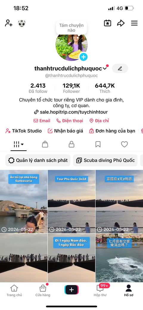Screenshot TikTok @thanhtrucdulichphuquoc — 129K follower