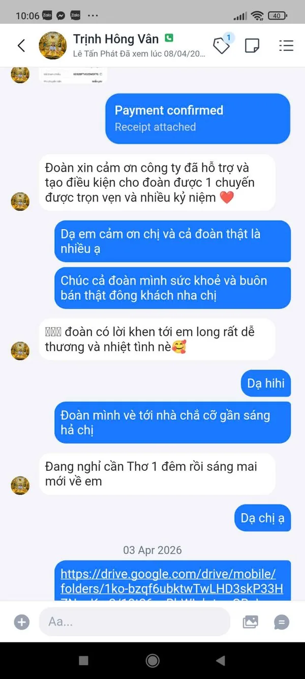 Screenshot Zalo Trịnh Hồng Vân