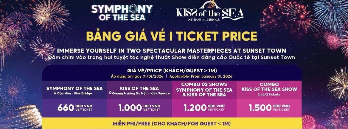 Bảng giá vé combo các show Thị trấn Địa Trung Hải Phú Quốc 2026